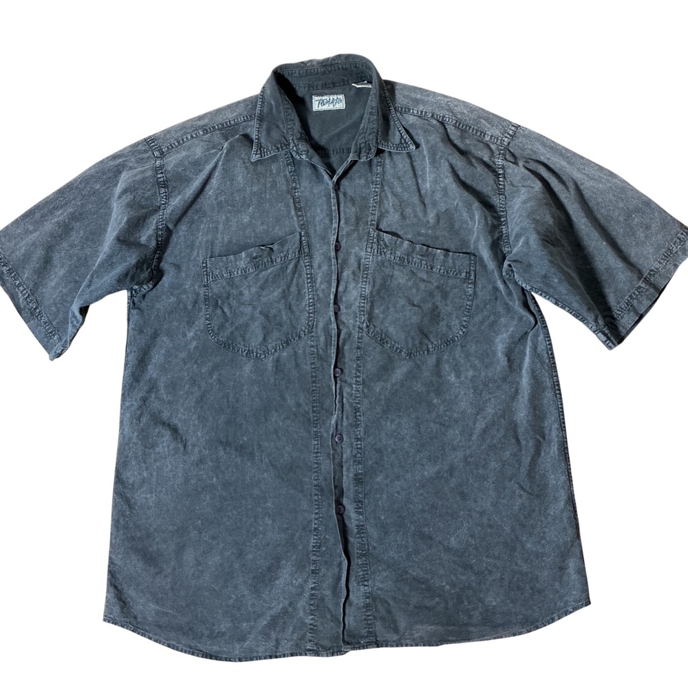 Vintage Tomato Mens XL Acid Wash Short Sleeve Button Down Shirt Faded Black Gray